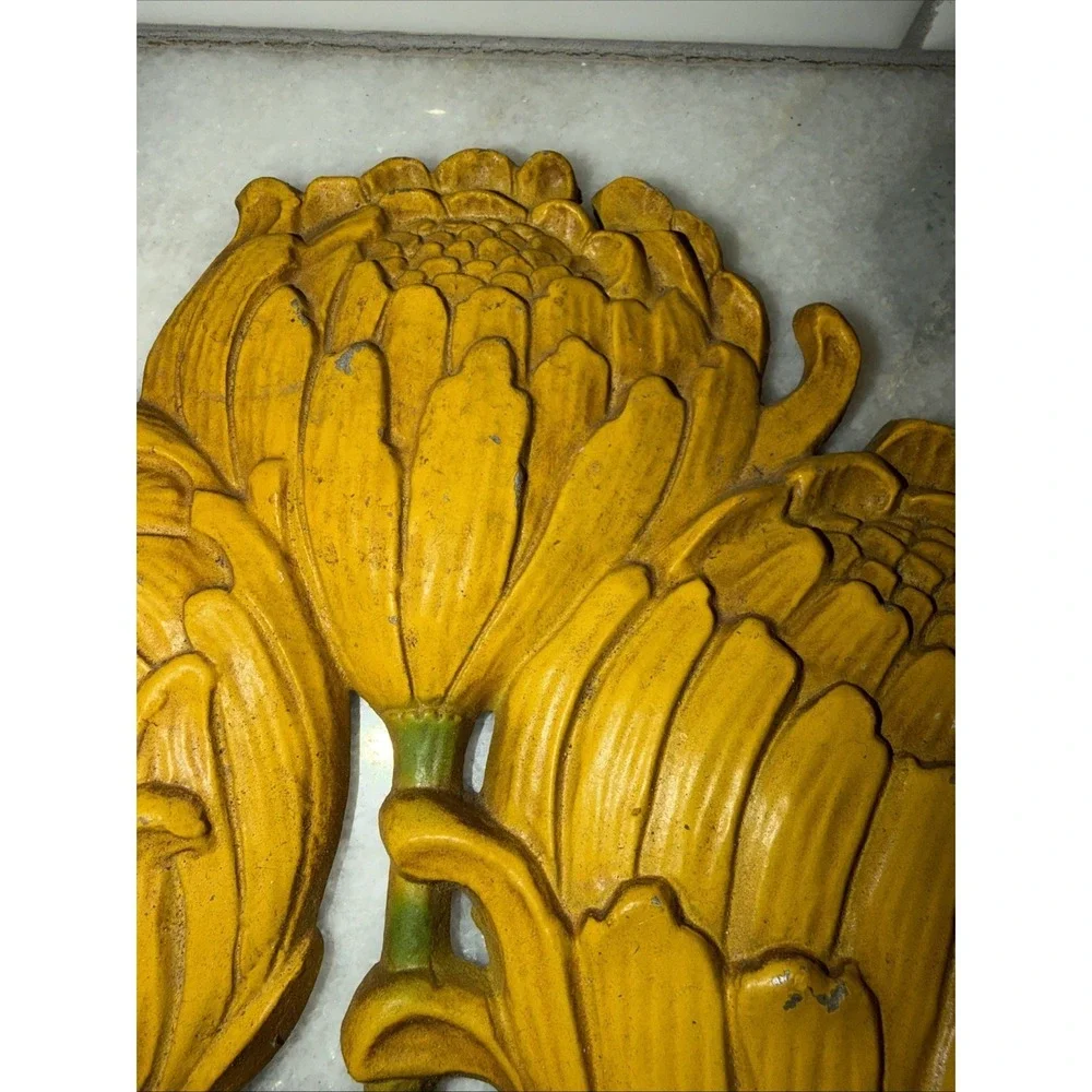 Vintage Chrysanthemum Wall Art Metal Syroco Dart‎ Burwood Large Yellow Flower